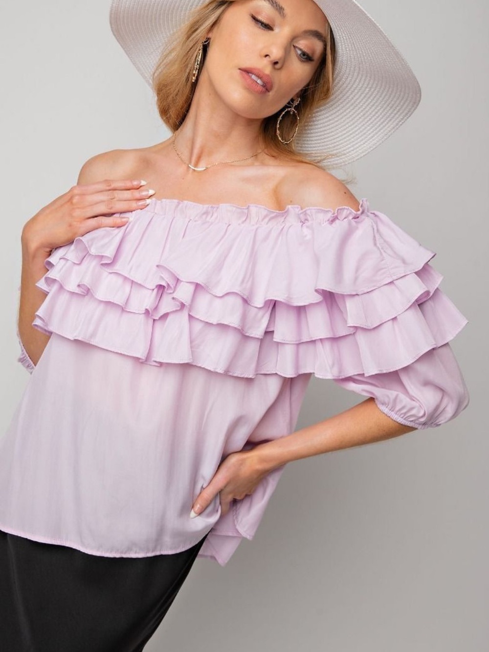 NWT easel Off-Shoulder Ruffle Tier Top - Picture 2 of 8